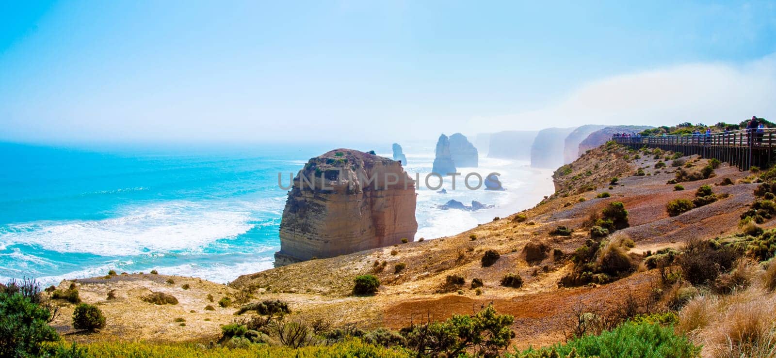 The Twelve Apostles, a famous collection of limestone stacks off the shore of the Port Campbell National Park, by the Great Ocean Road in Victoria, Australia