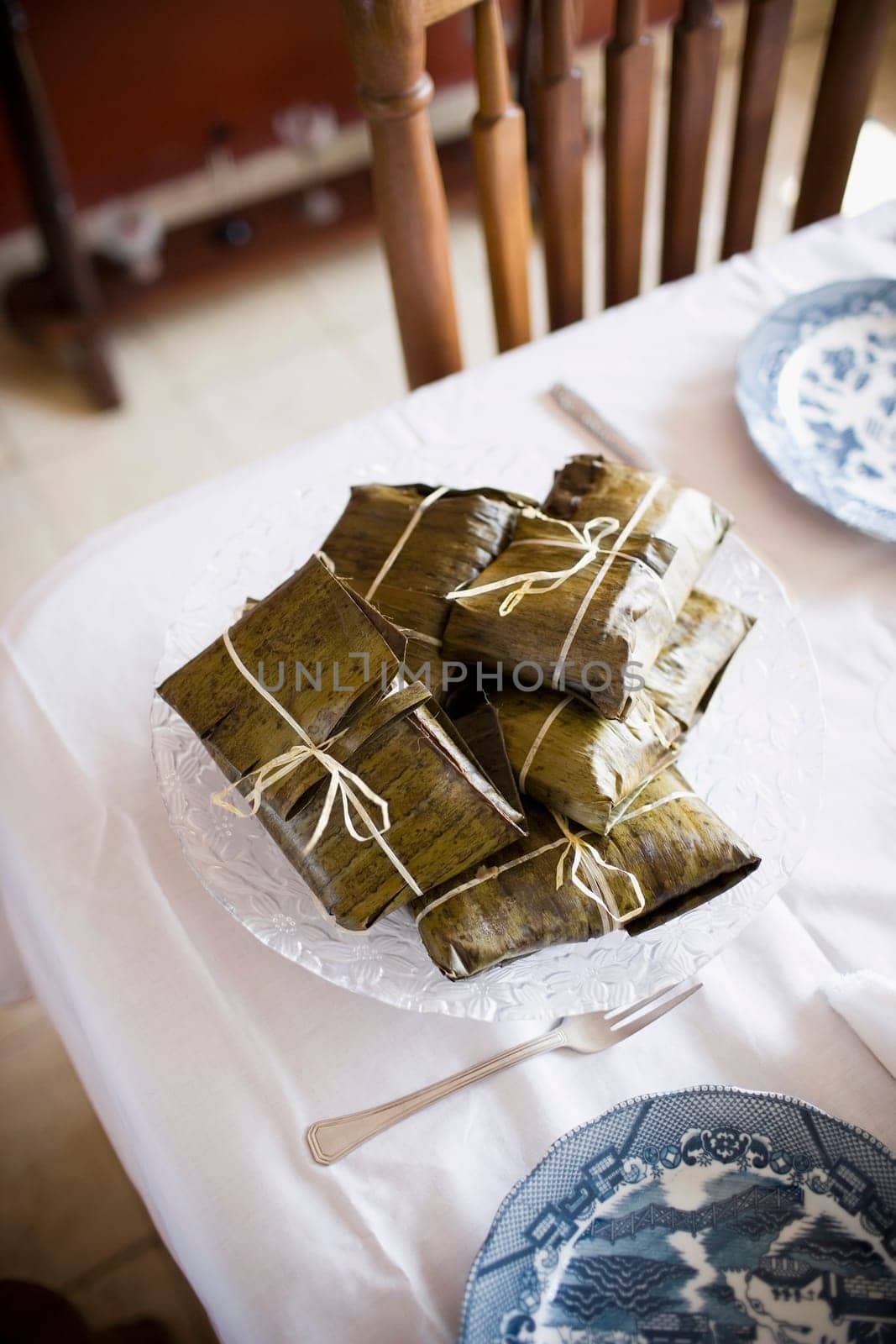 High angle view of pasteles on a dining table