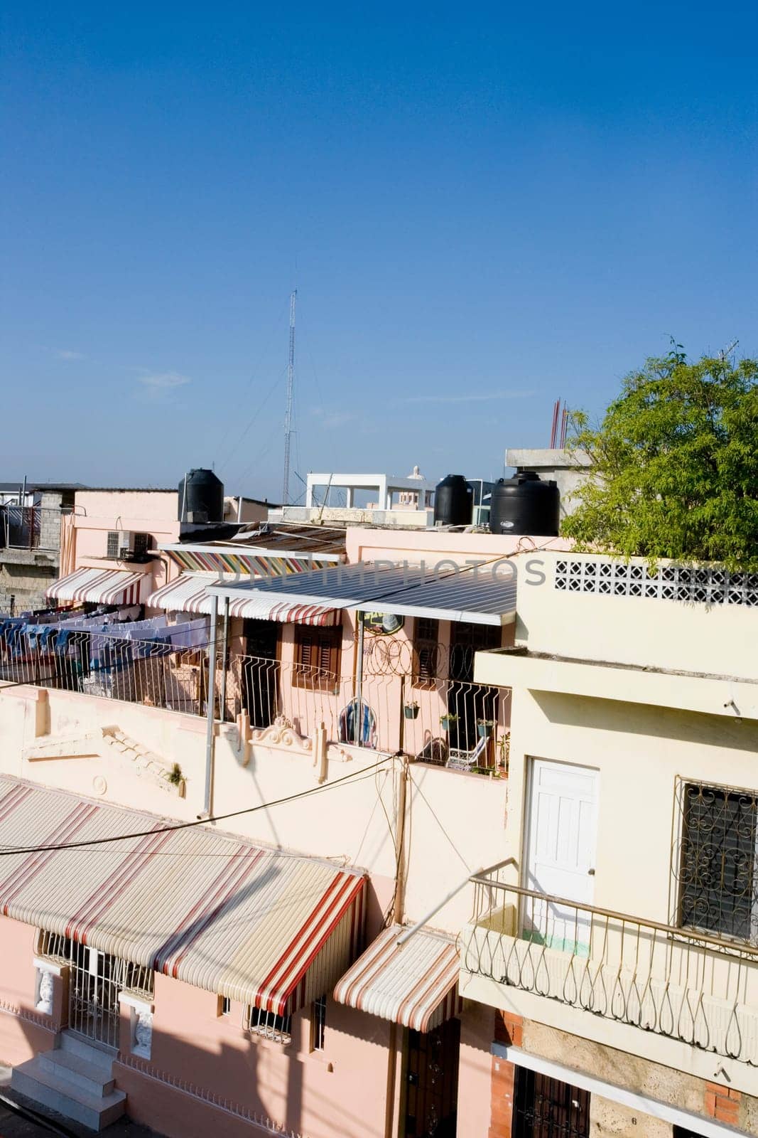 High angle view of awnings in front of a building