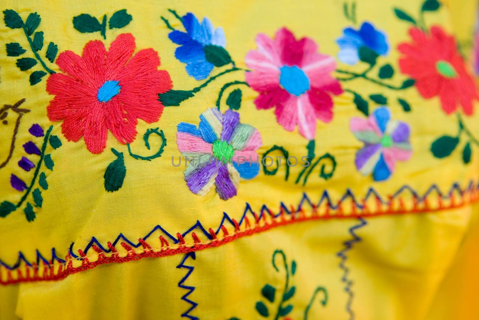 Close-up of embroidery on a dress