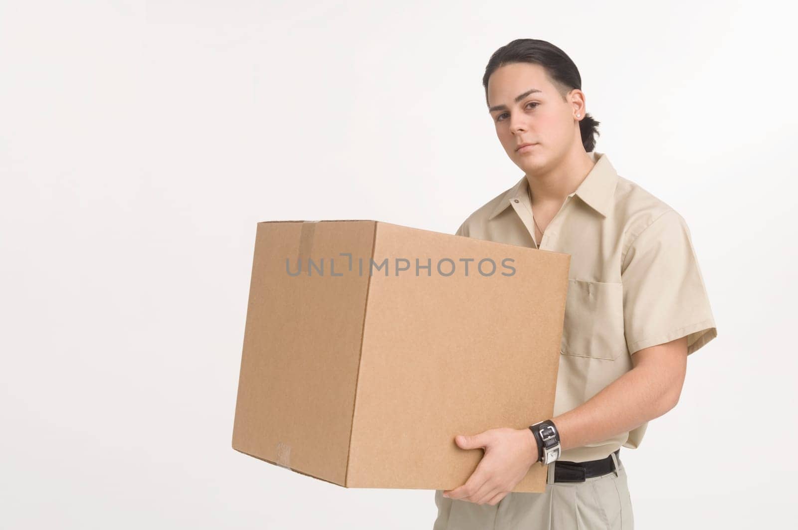 Delivery man carrying large box