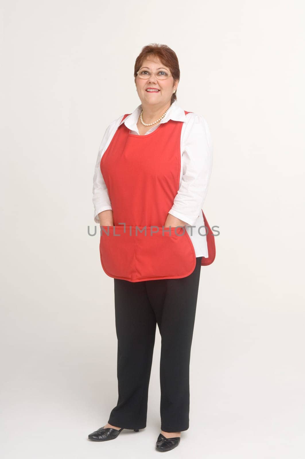 Cashier looking at camera