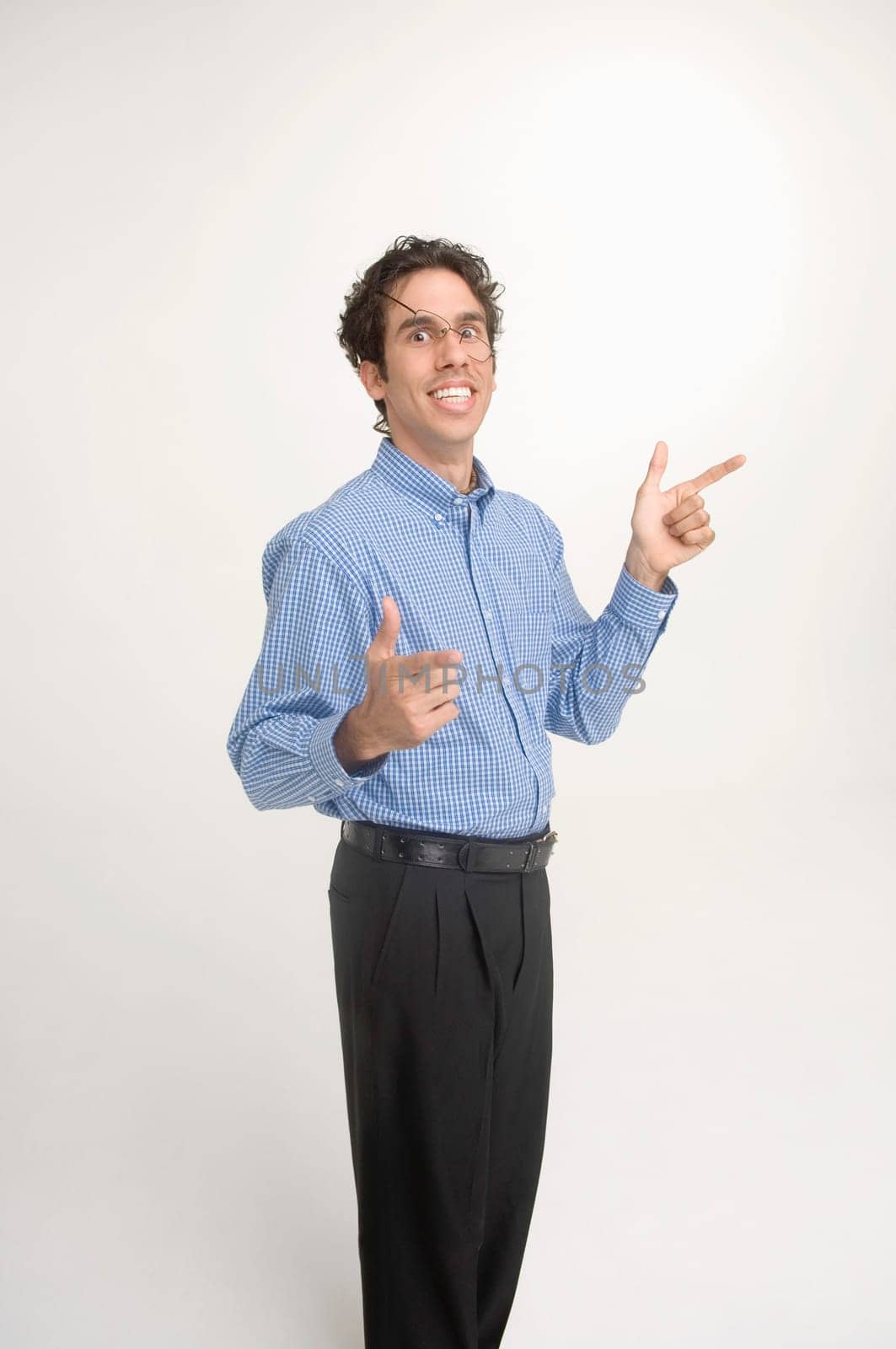 Man wearing crooked glasses