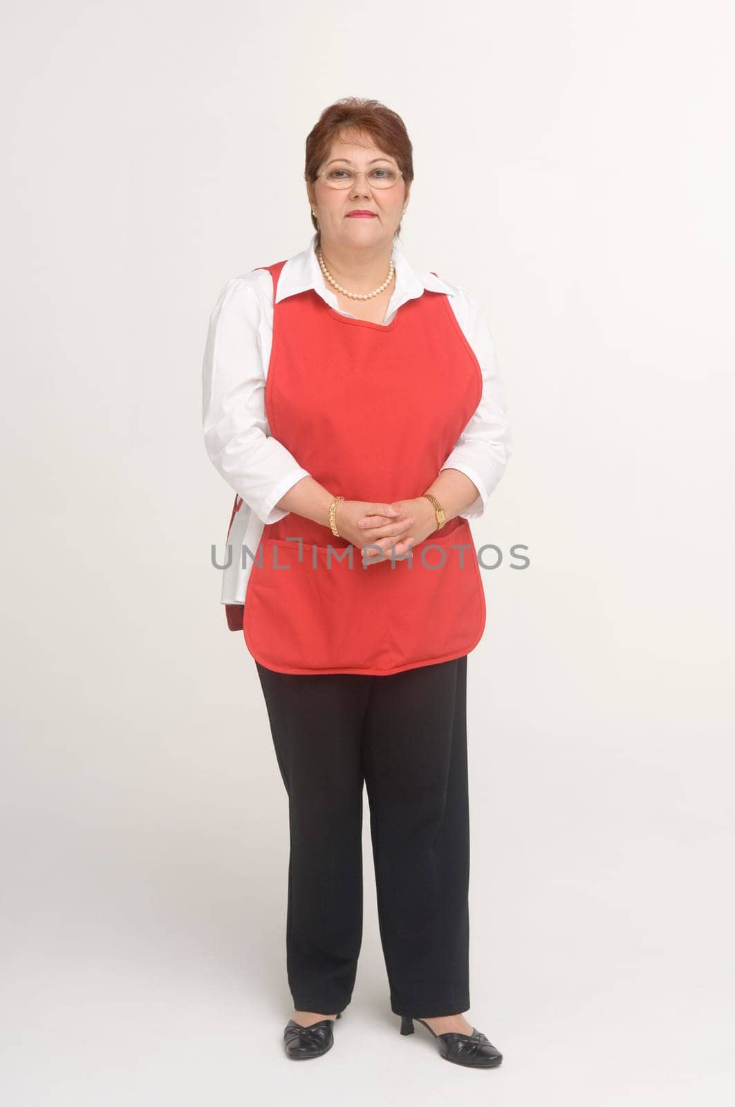 Cashier looking at camera