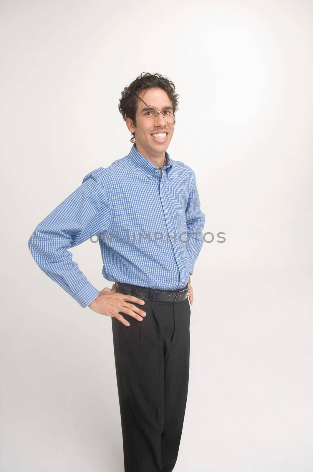 Man wearing crooked glasses