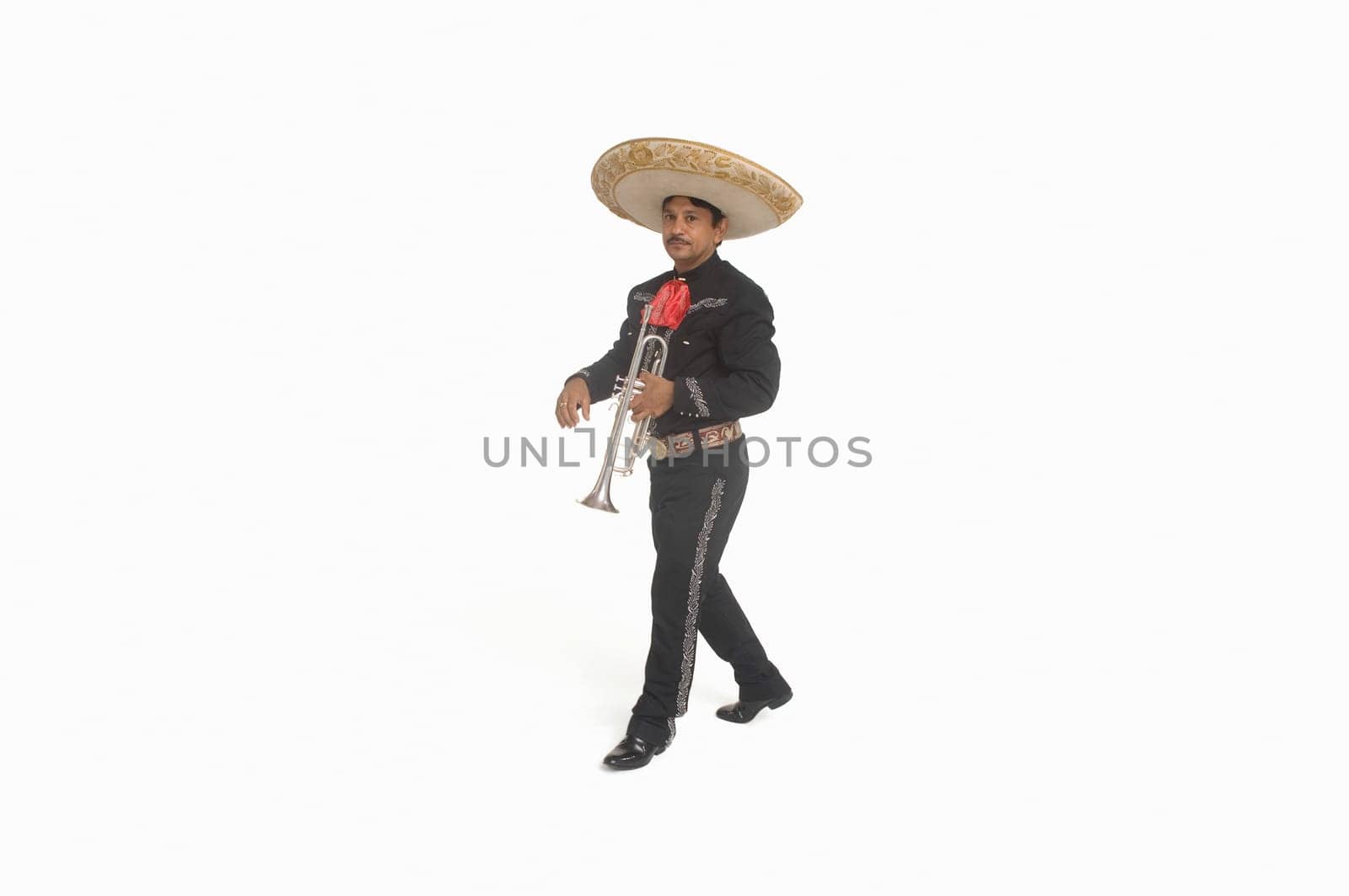 Portrait of Mariachi playing trumpet