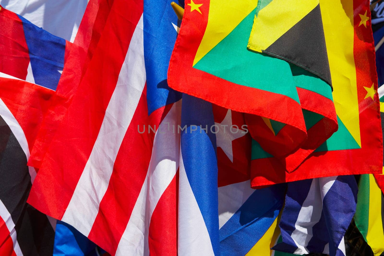 Close-up of Latin American flags