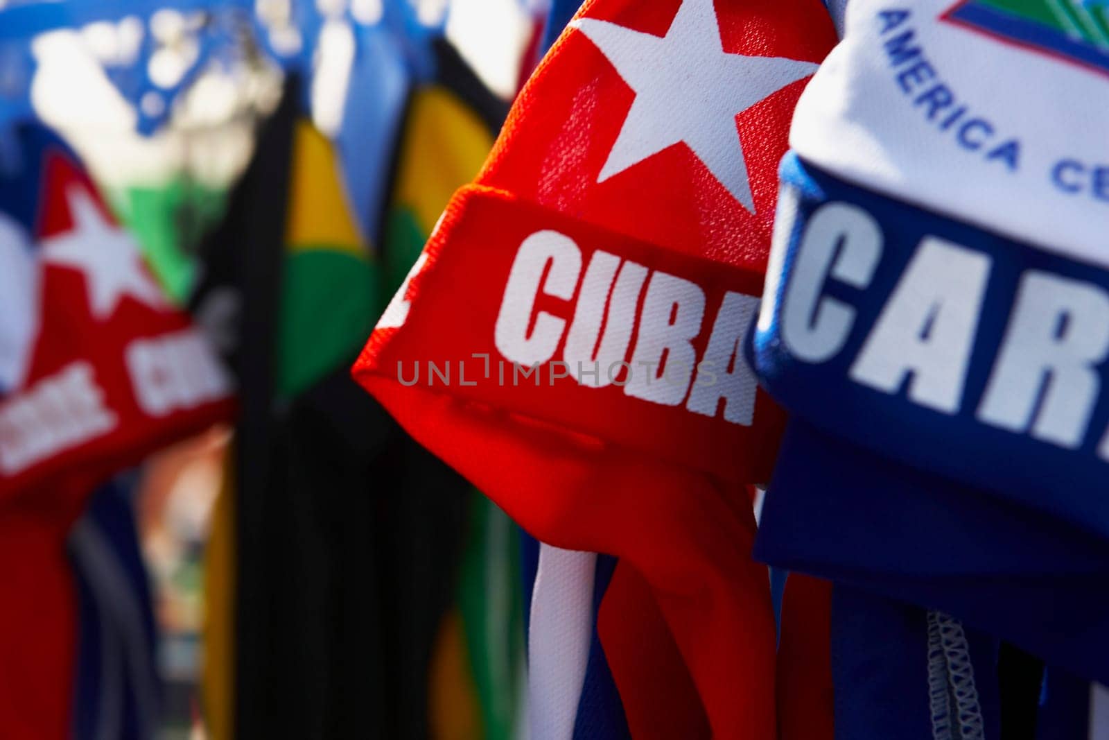 Close-up of Latin American hats made from flags