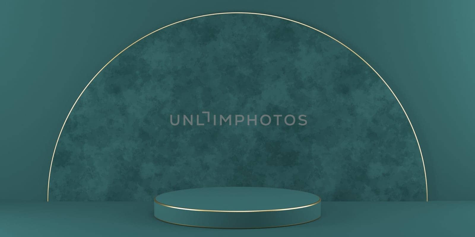 Mock up podium for product presentation textured half circle 3D render illustration on green background