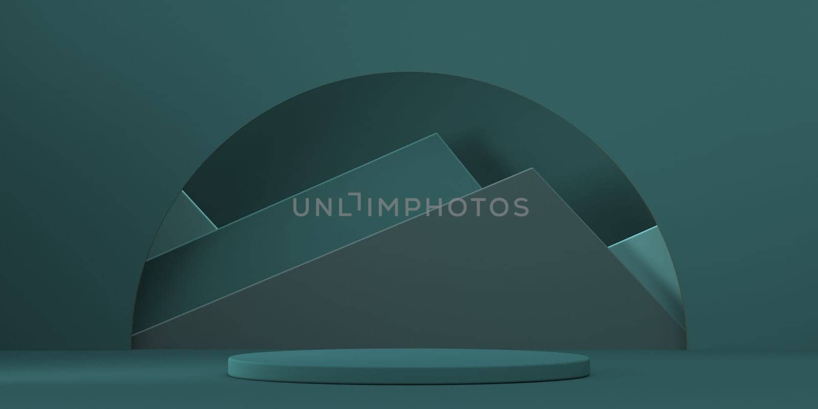 Mock up podium for product presentation abstract mountains landscape 3D render illustration on green background