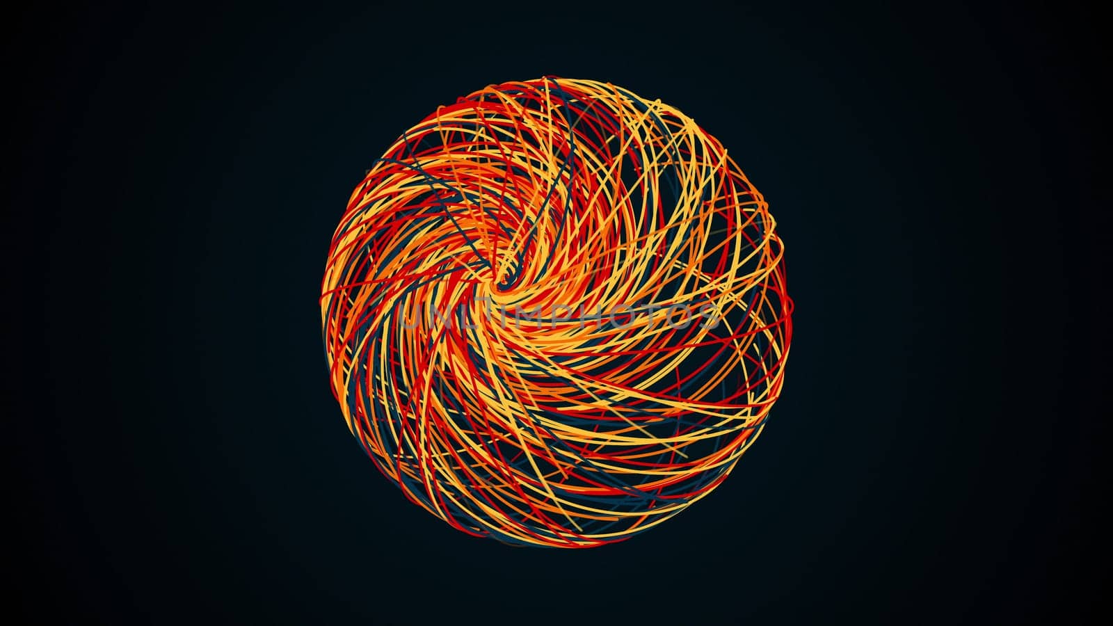 Abstract colorful sphere from thin lines, computer generated. 3d rendering of art backdrop