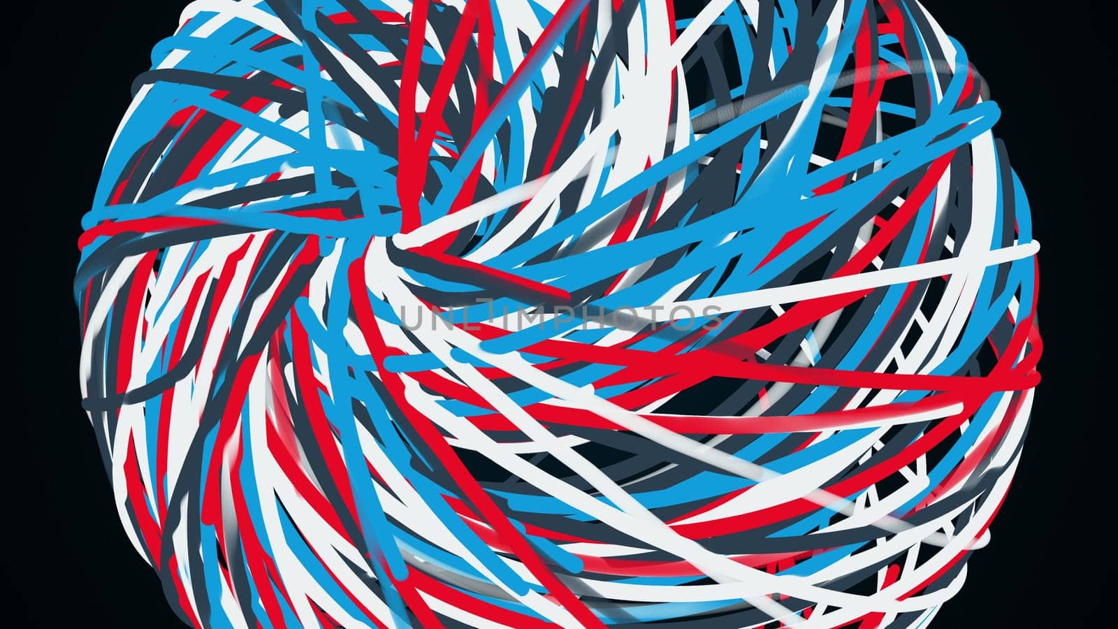 Abstract colorful sphere from thin lines, computer generated. 3d rendering of art backdrop