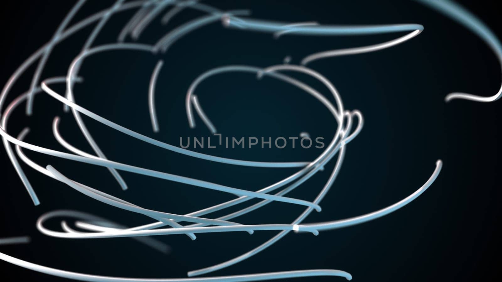 Close-up plexus of random splines, computer generated. 3d rendering of technical backdrop