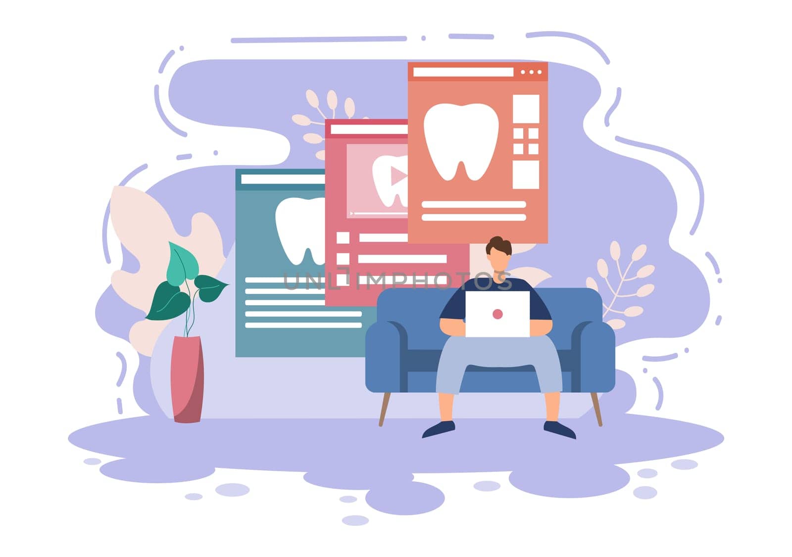 Dental Office Flat Color Illustration. Hospital interior with Workplace, Equipment, Instruments, Consultation, Treatment and Diagnosis Design