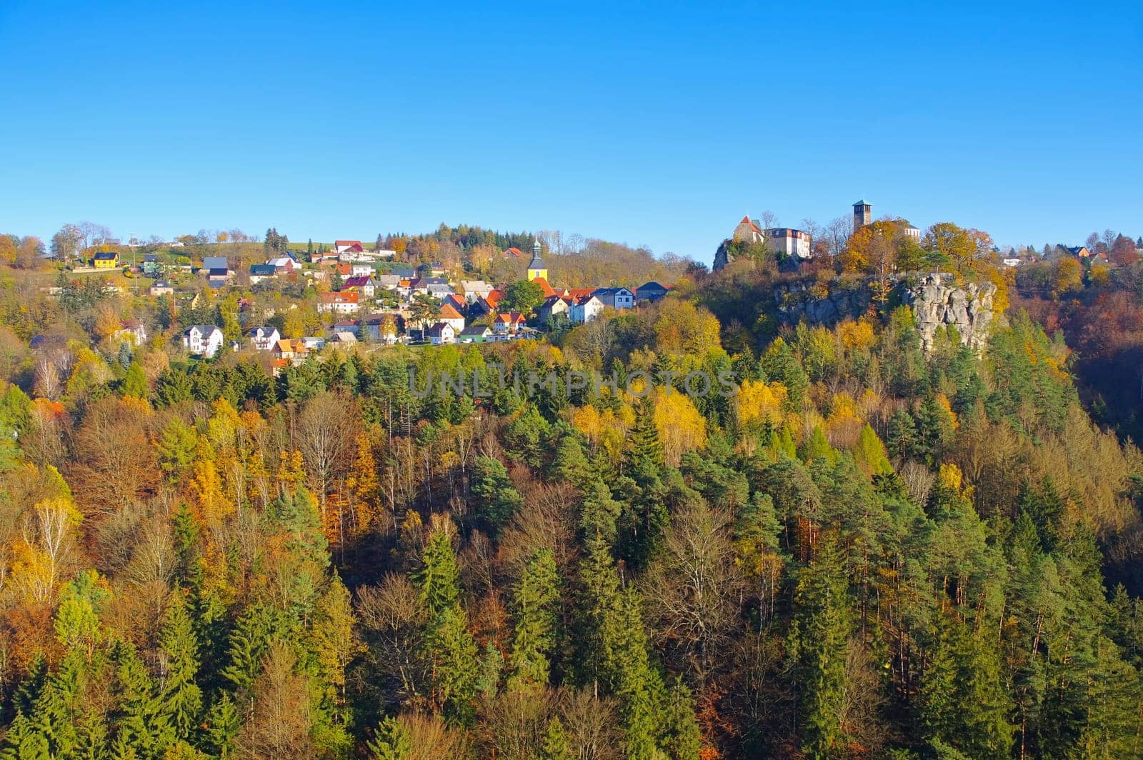 Hohnstein castle in Elbe sandstone mountains in fall