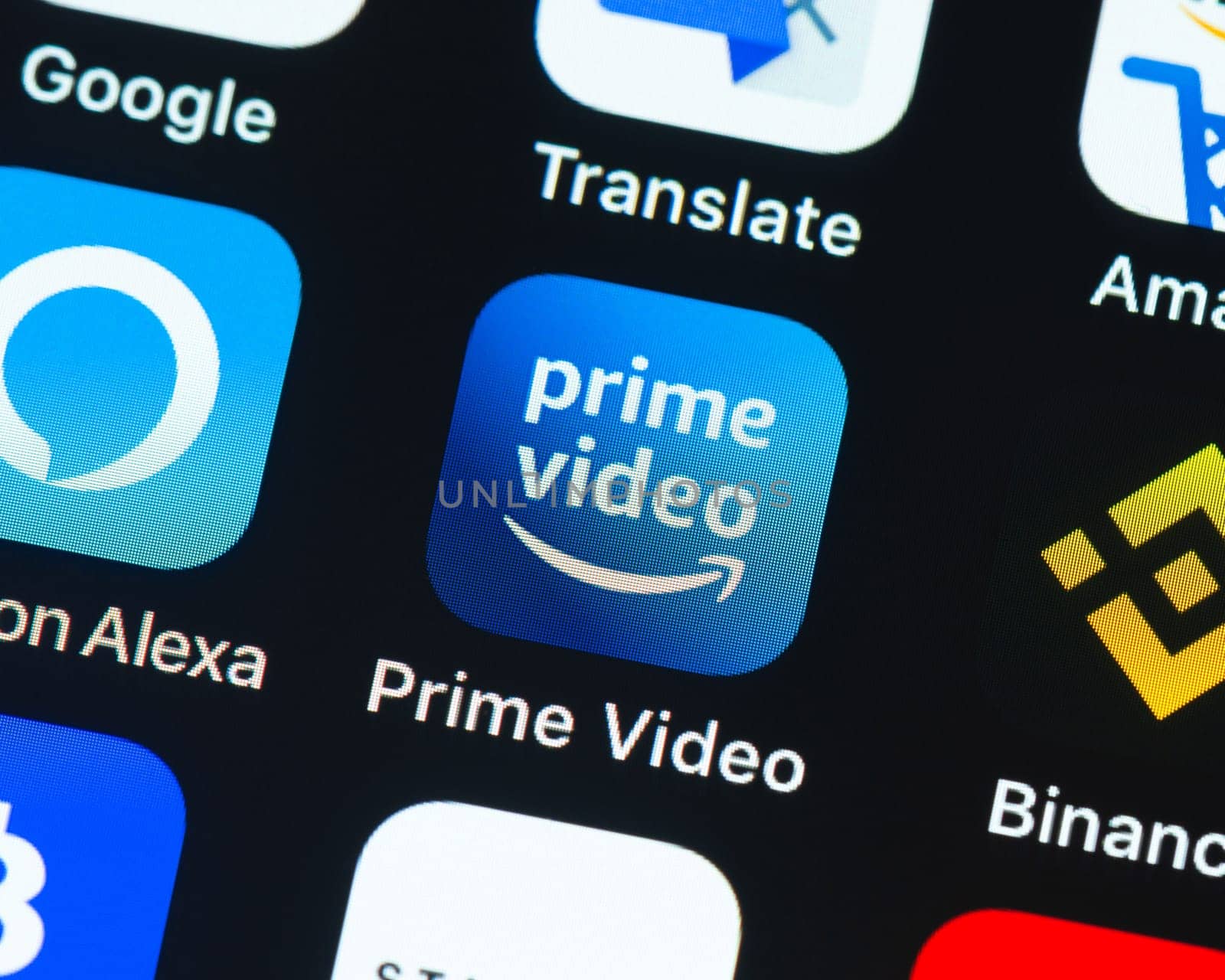 BAYONNE, FRANCE - CIRCA JANUARY 2021: Prime Video app icon on Apple iPhone screen. Prime Video is a streaming video service by Amazon.