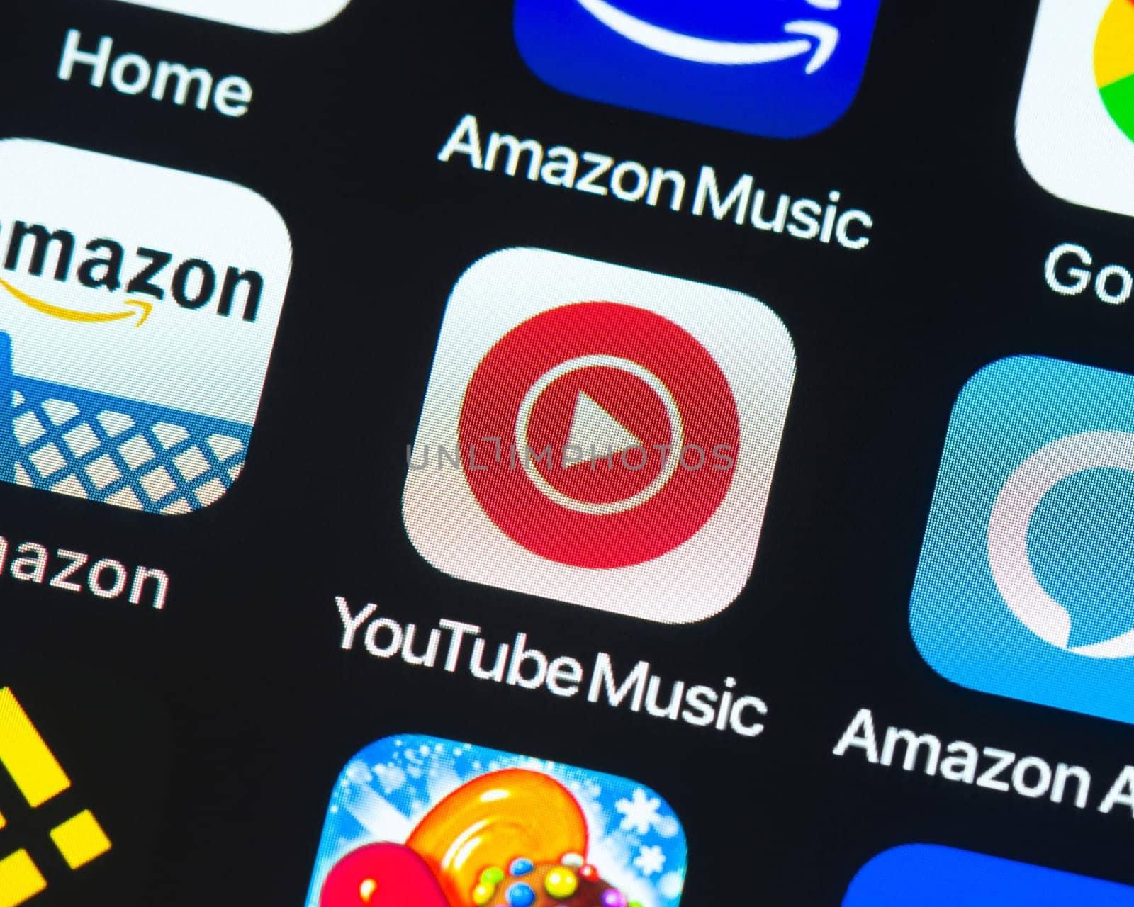 BAYONNE, FRANCE - CIRCA JANUARY 2021: YouTube Music app icon on Apple iPhone screen. YouTube Music is a music streaming service.