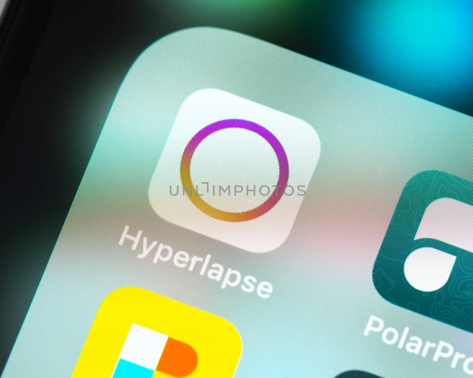 BAYONNE, FRANCE - CIRCA JANUARY 2021: Hyperlapse app icon on Apple iPhone screen. Hyperlapse is a mobile app created by Instagram that enables users to produce hyperlapse and time-lapse videos.