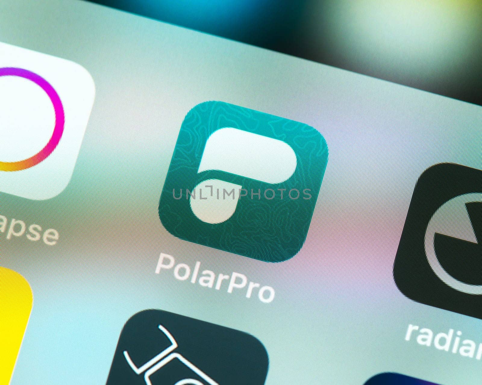 BAYONNE, FRANCE - CIRCA JANUARY 2021: PolarPro app icon on Apple iPhone screen. A tool for photographers and videographers to calculate which filter for a desired shutter speed. App now discontinued.