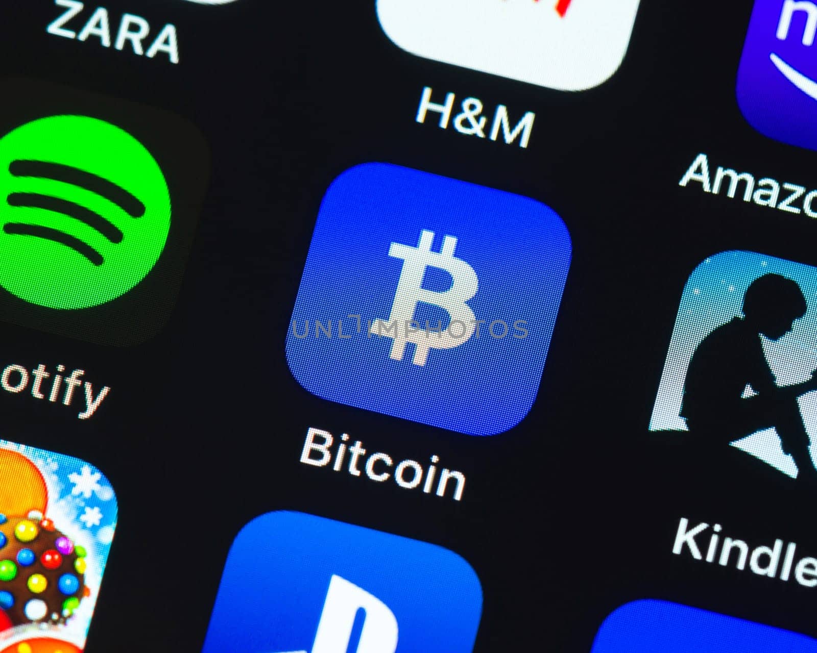 BAYONNE, FRANCE - CIRCA JANUARY 2021: Bitcoin Wallet app icon on Apple iPhone screen. Bitcoin Wallet is a cryptocurrency trading app.