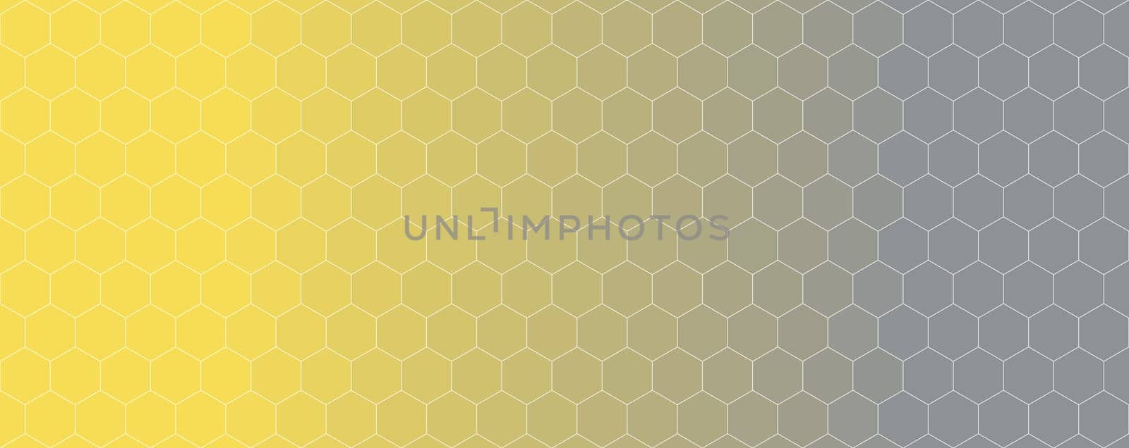 Hexagon pattern with illuminating yellow to ultimate gray gradient, abstract background illustration