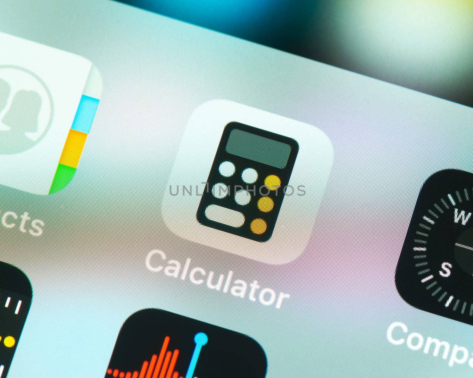 BAYONNE, FRANCE - CIRCA JANUARY 2021: Calculator app icon on Apple iPhone screen.