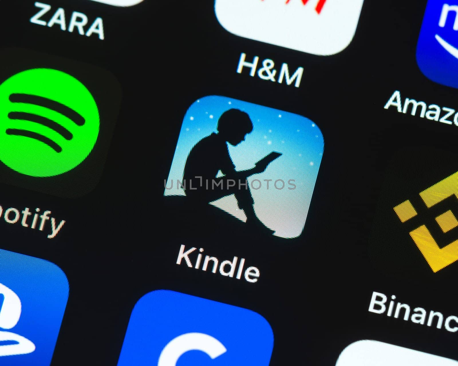 BAYONNE, FRANCE - CIRCA JANUARY 2021: Amazon Kindle app icon on Apple iPhone screen.
