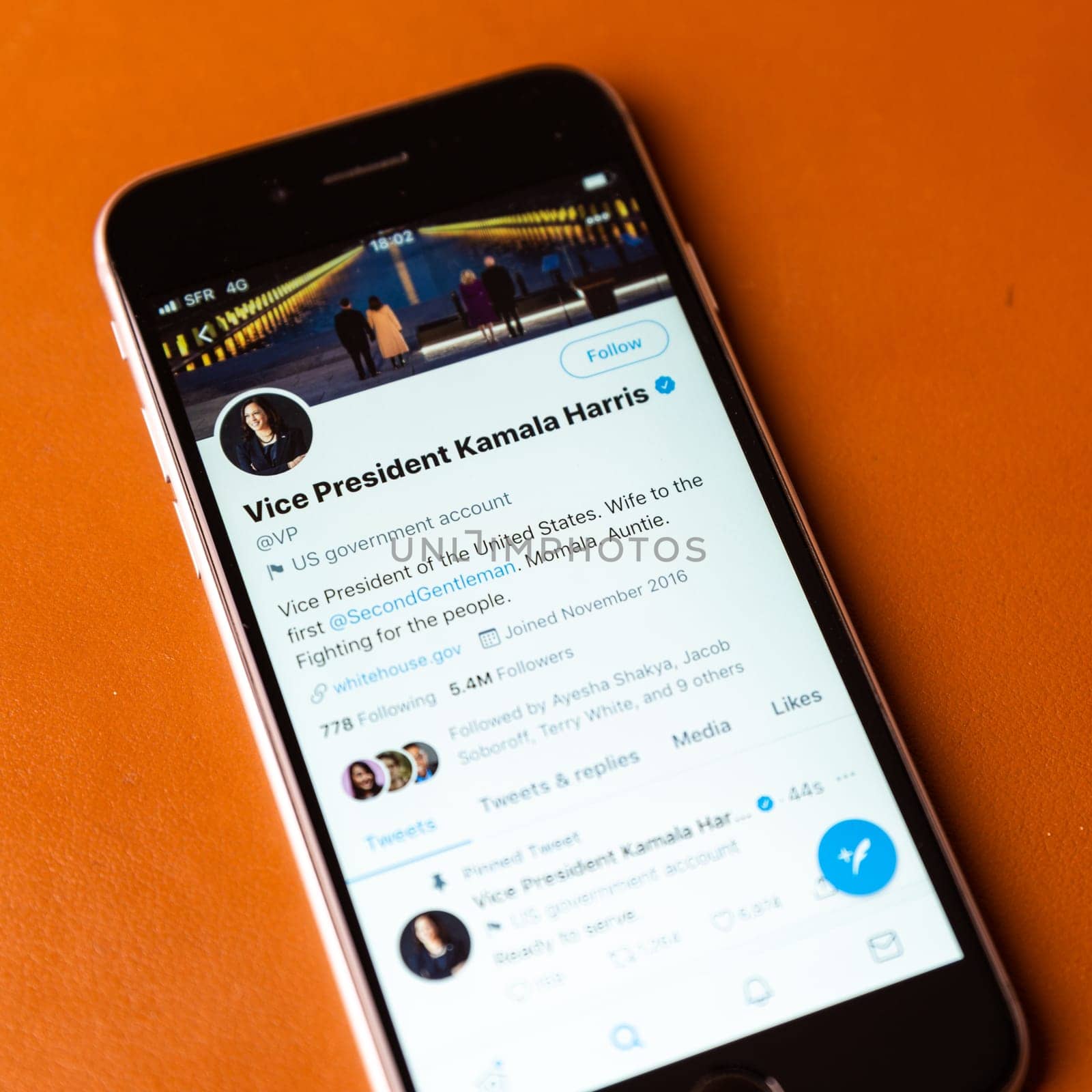 BAYONNE, FRANCE - JANUARY 20, 2021: US Vice President Kamala Harris official Twitter account on the day she is sworn in as the 46th vice president of the United States.