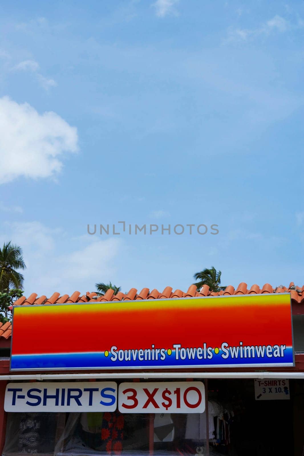 Low angle view of a clothing store on the beach, Luquillo Beach, Puerto Rico