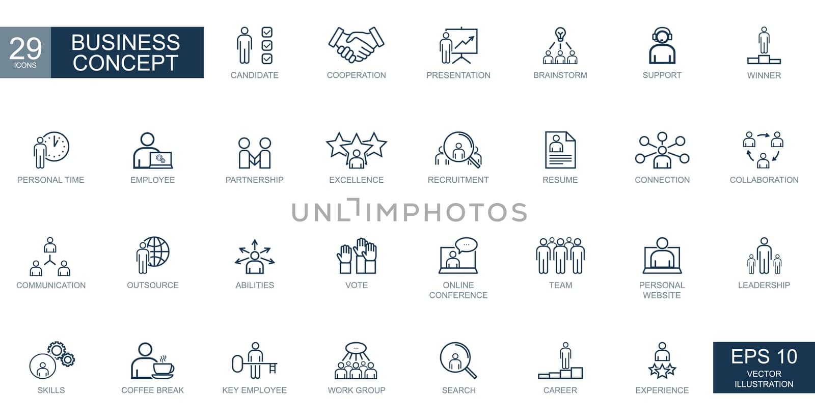 Business concept, business people. Thin line web icons set. Vector illustration
