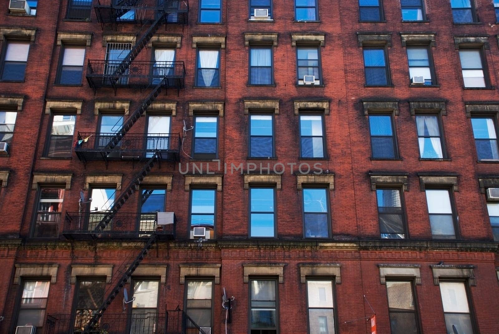 Low angle view of a building with fire escapes