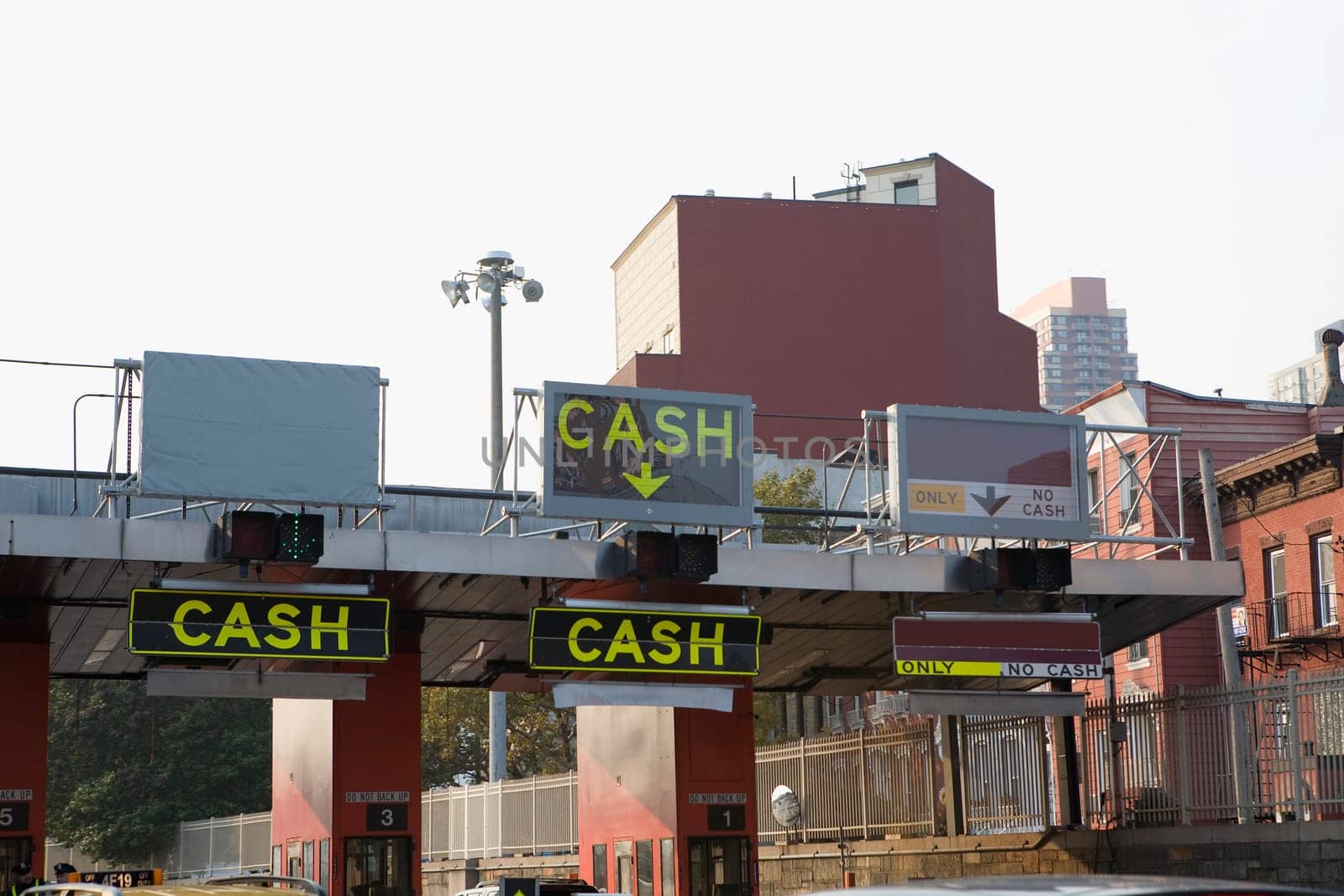 Road sign at toll booths