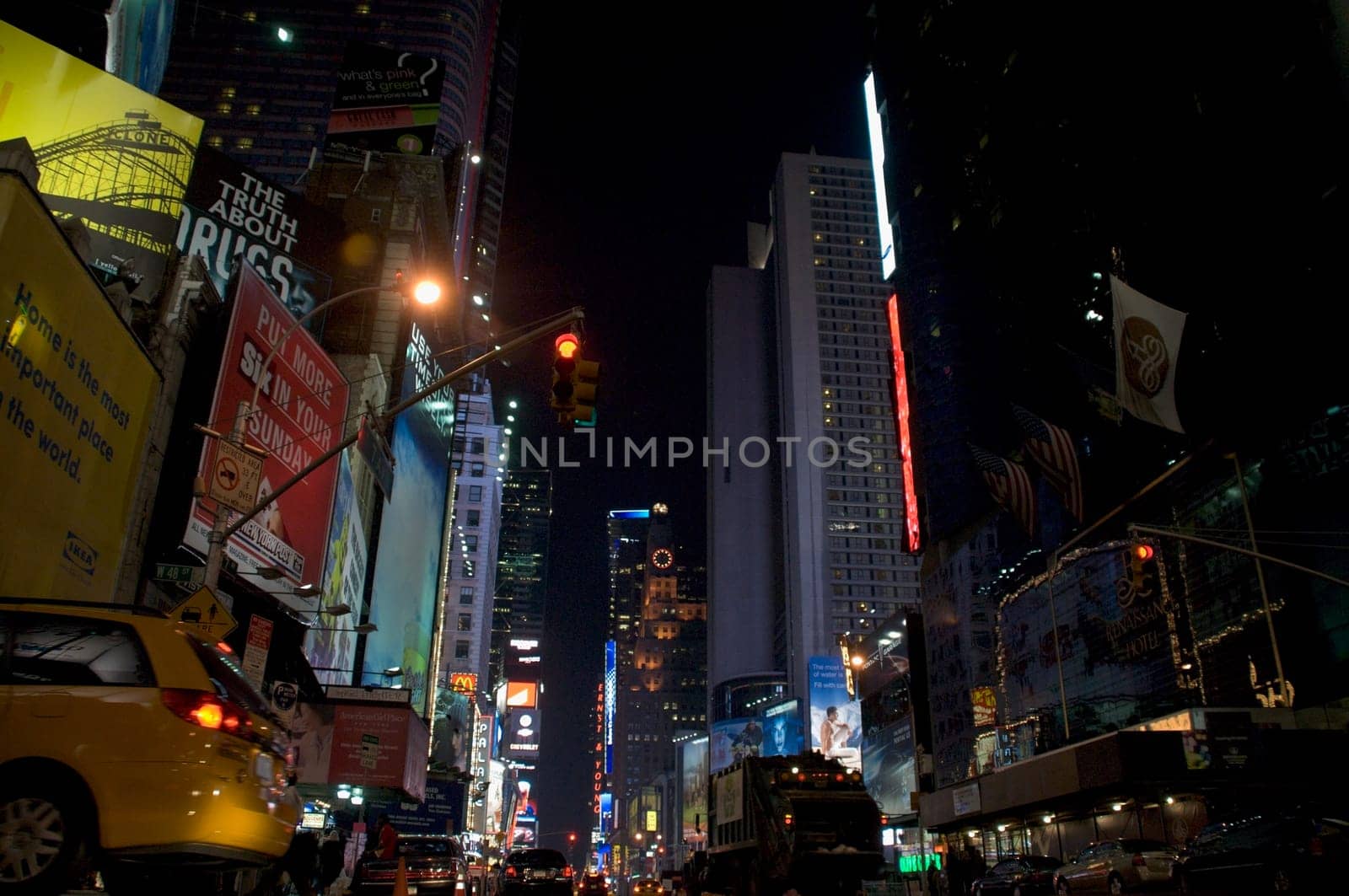 Buildings lit up at night in a city