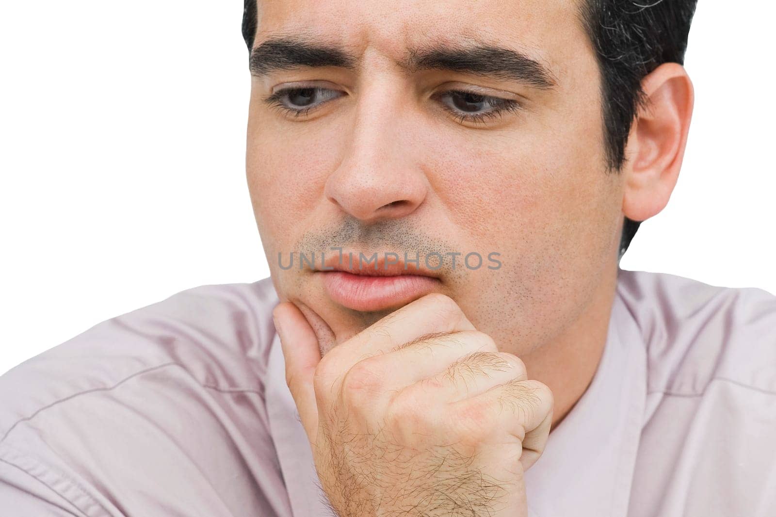Close-up of a businessman thinking with his hand on his chin