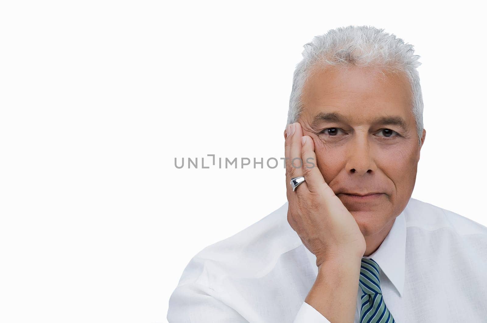 Portrait of a senior man thinking with his hand on his chin
