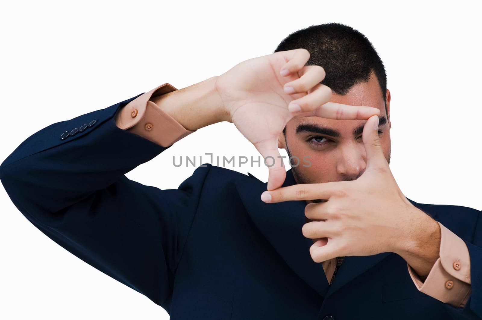 Portrait of a businessman making a finger frame