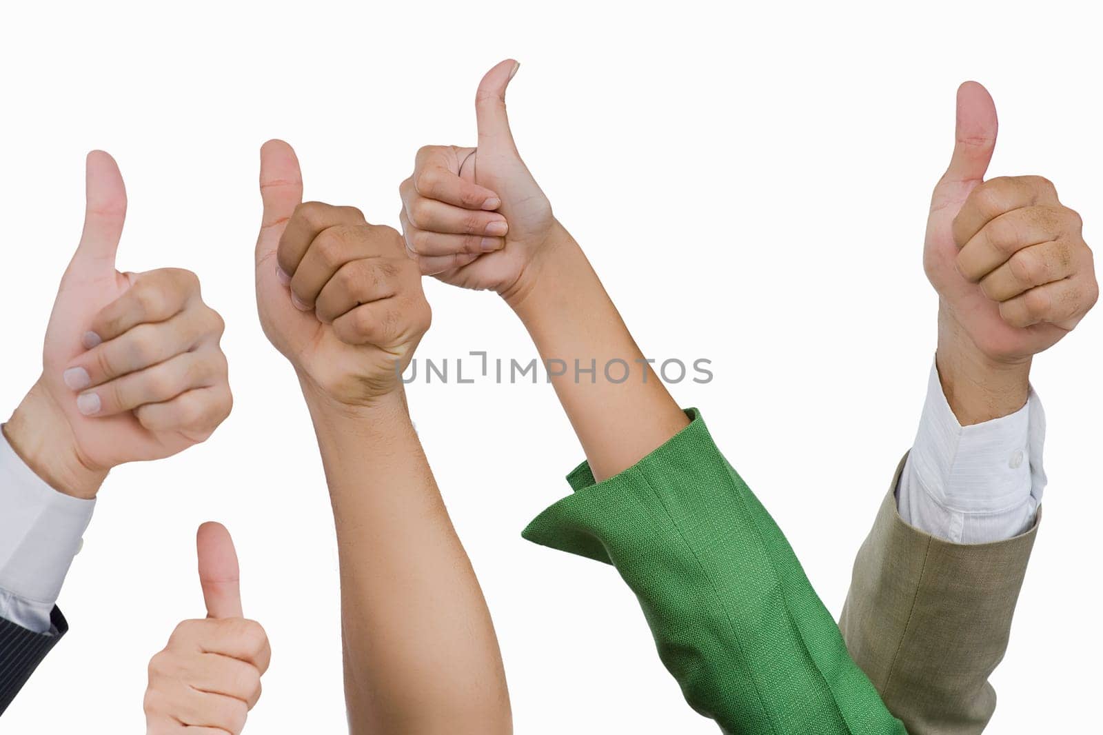 Close-up of business executives showing thumbs up sign
