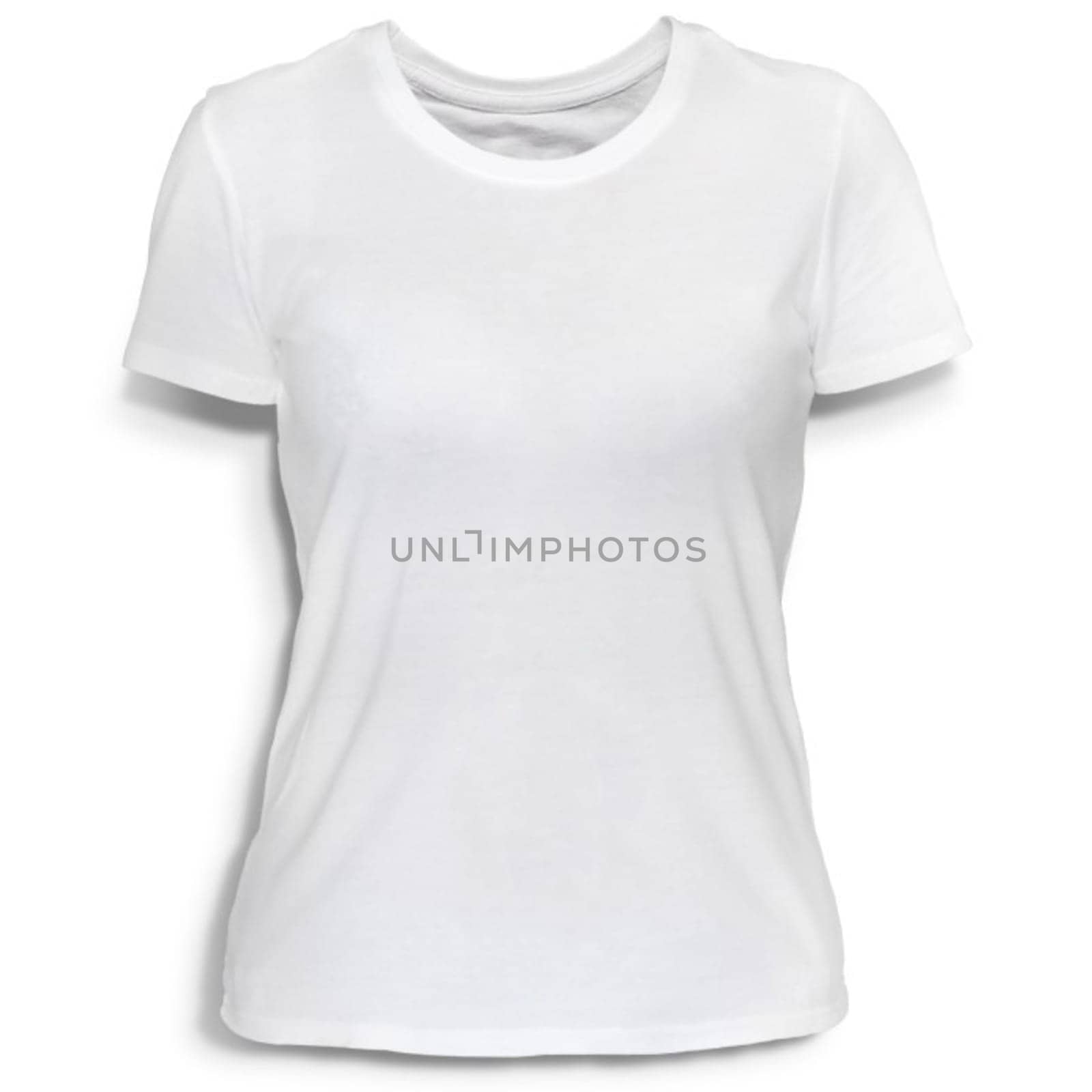 White women's T-shirt on a white background.