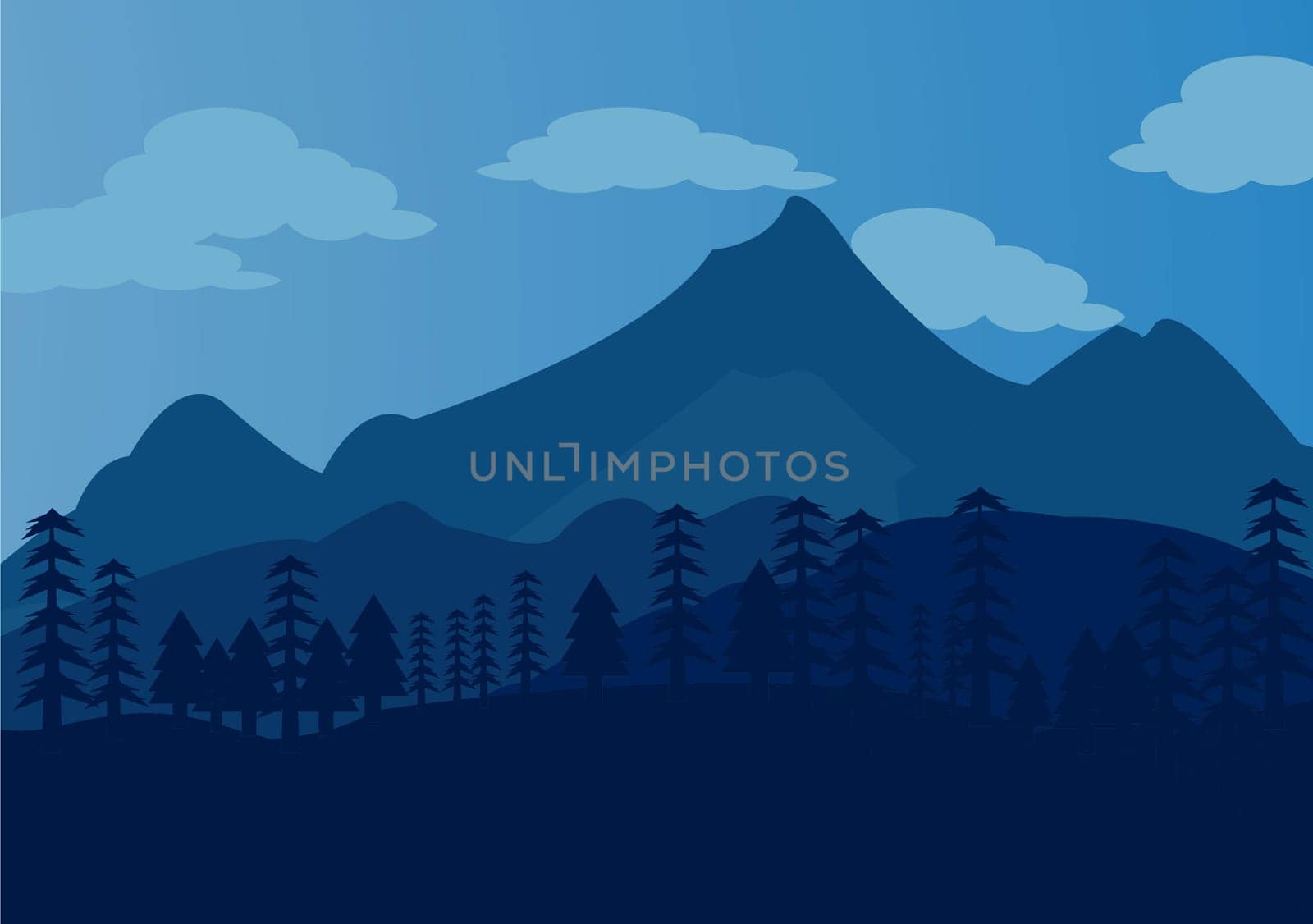 Desert Landscape with Cactus, Hills and Mountains Silhouettes. Vector Nature Horizontal Background Design