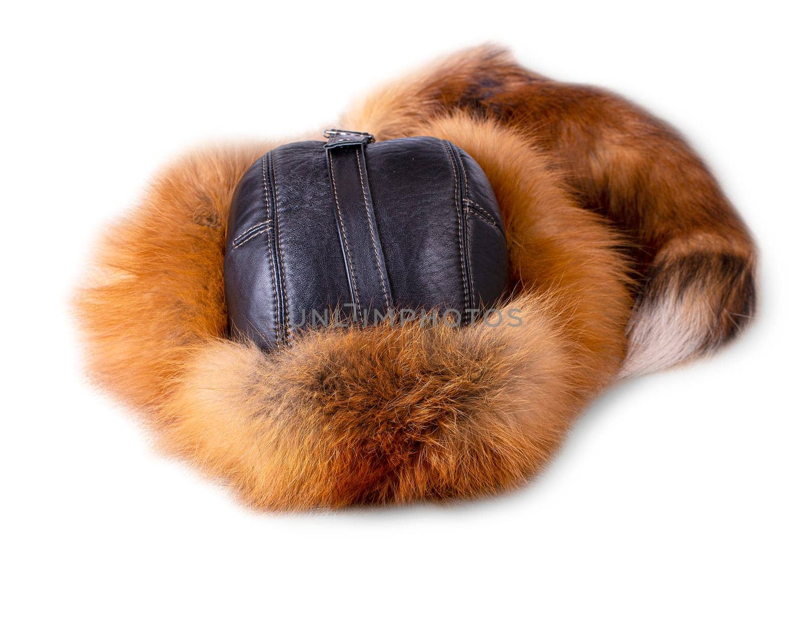 The men's Fox fur winter hat isolated on white