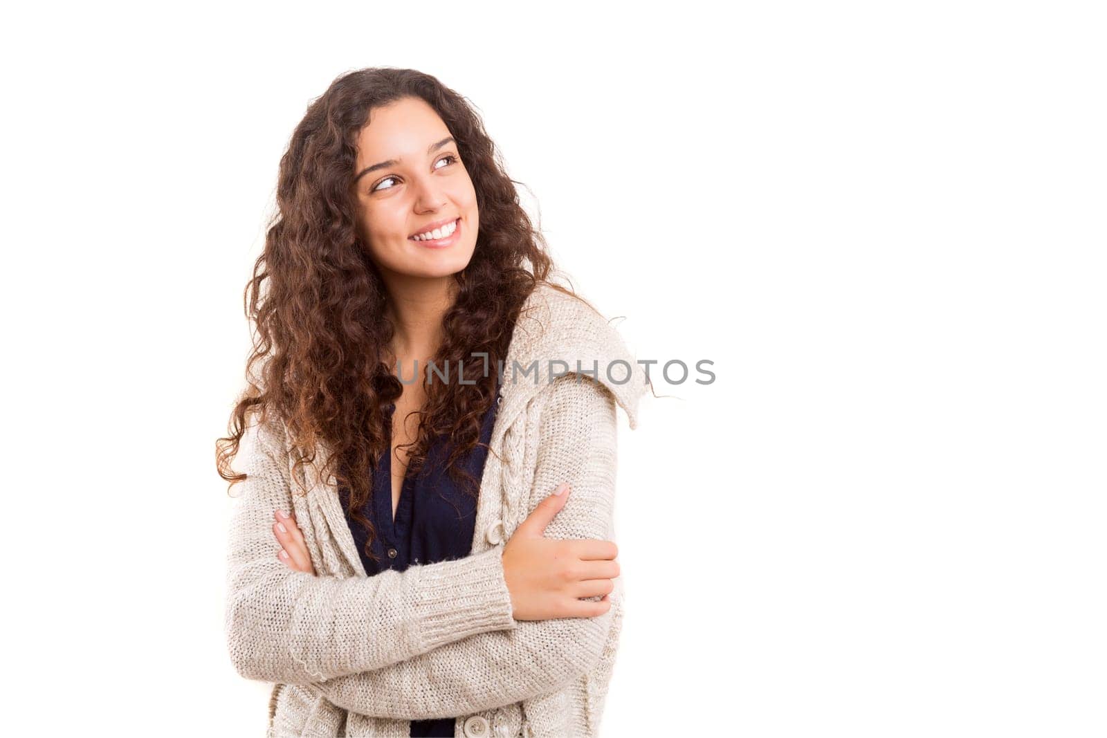 Studio shot: Young woman having a great idea