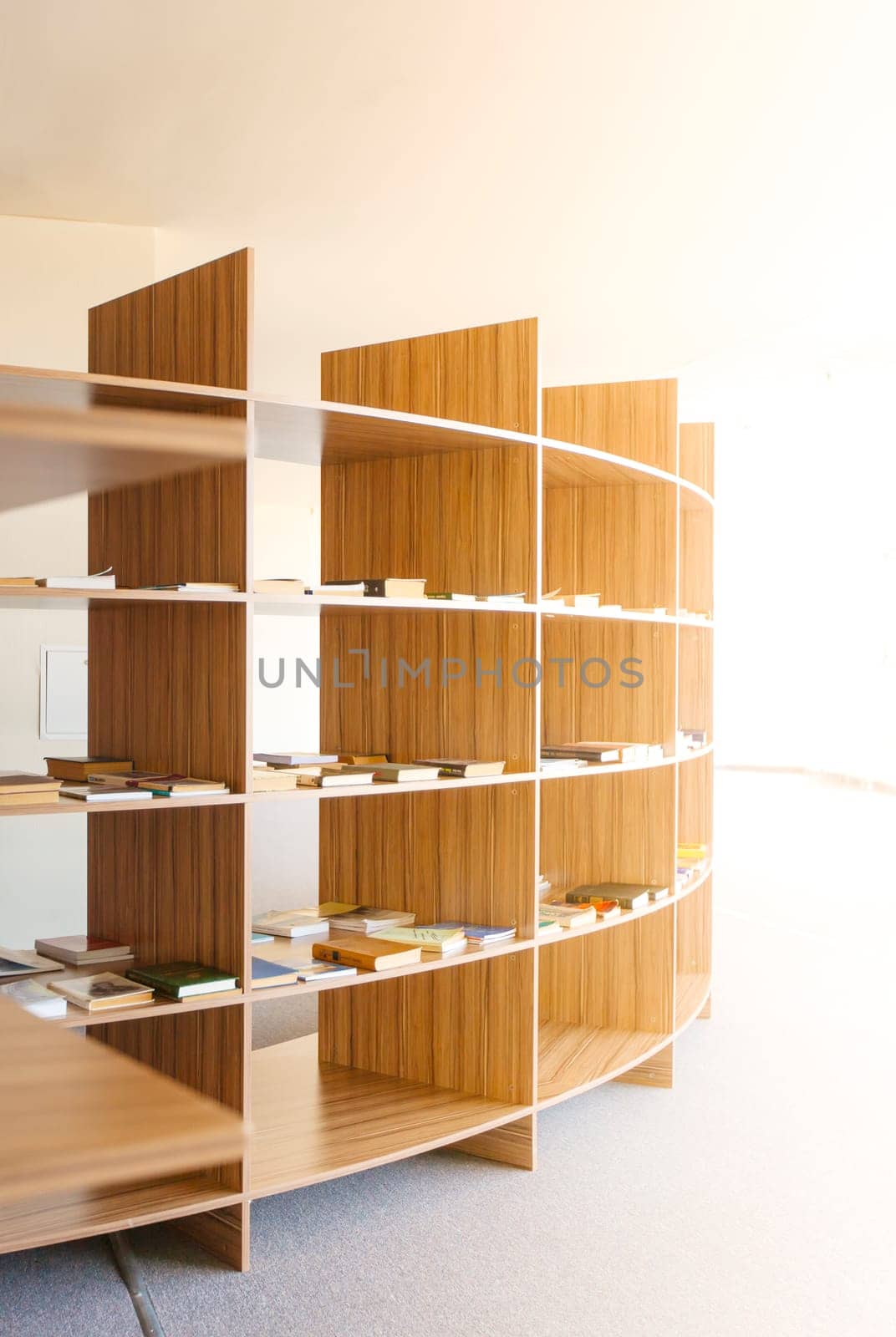 The View of shelves with books in library