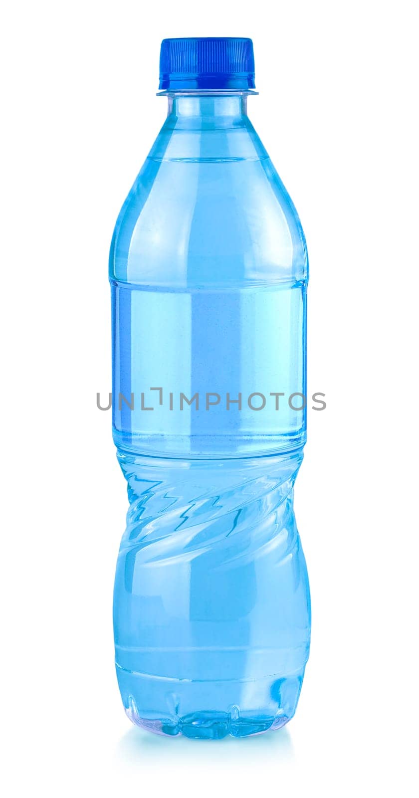 The blue Soda water bottle. Isolated on white