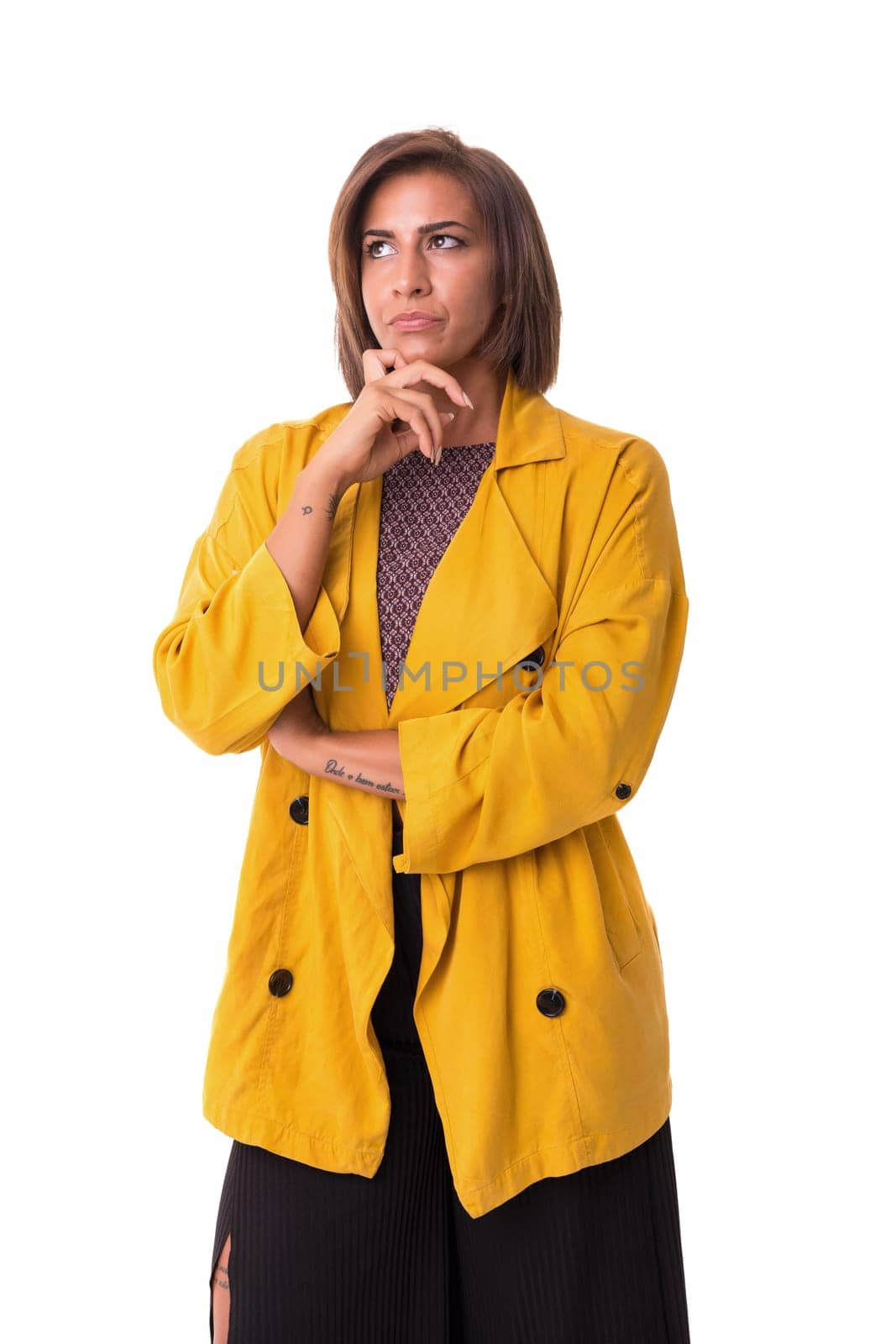 Studio shot: Young woman having a great idea