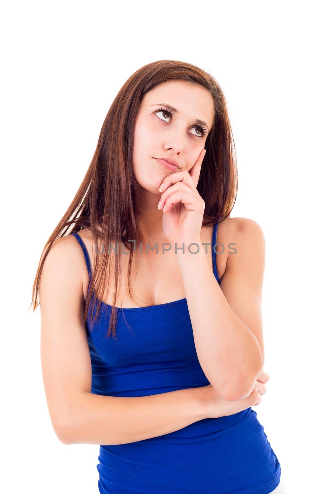 Studio shot: Young woman having a great idea