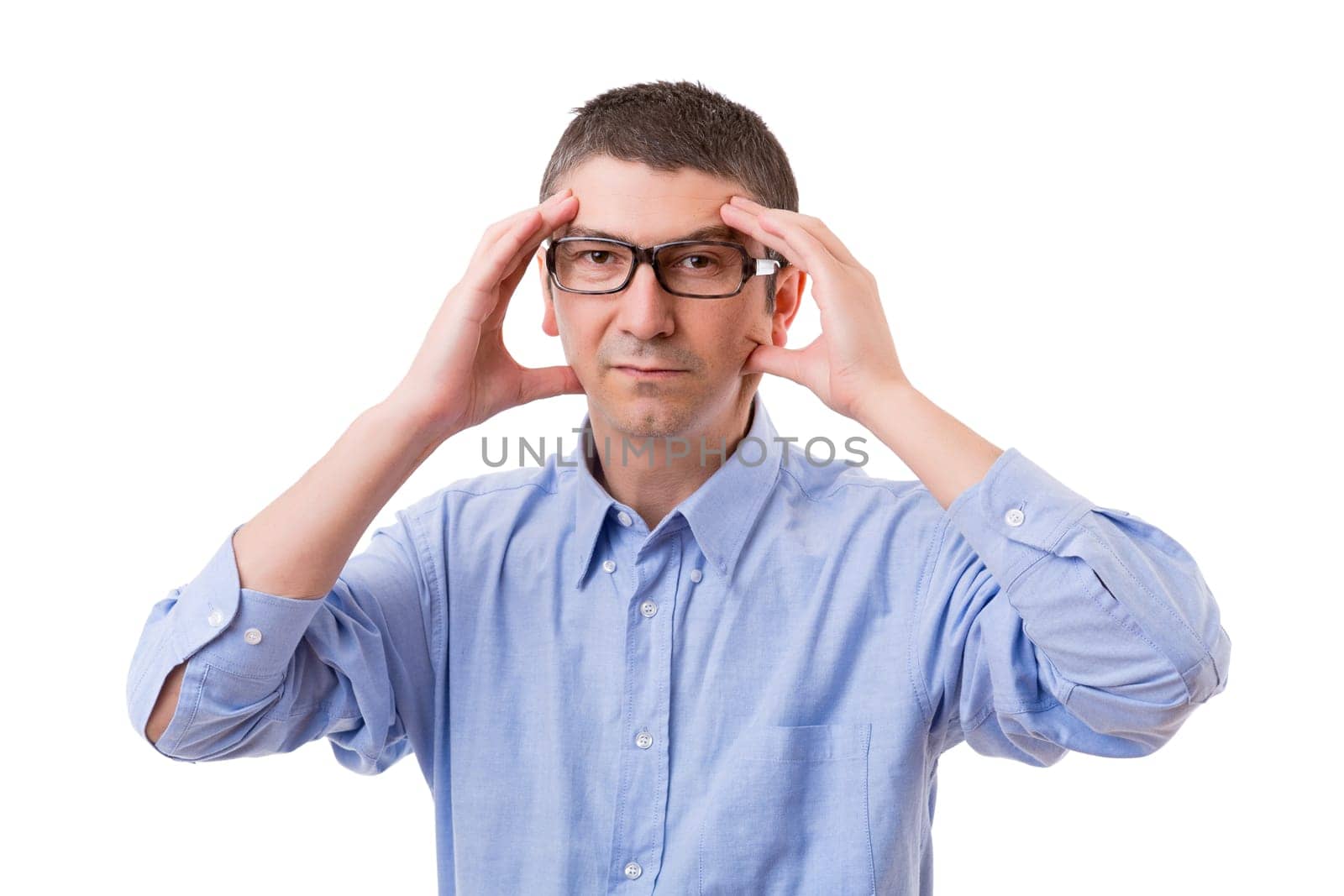 Studio picture of a pensive young man, isolated over white