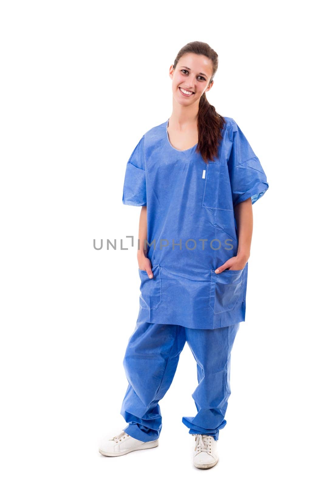 Beuatiful young nurse posing isolated over a white background