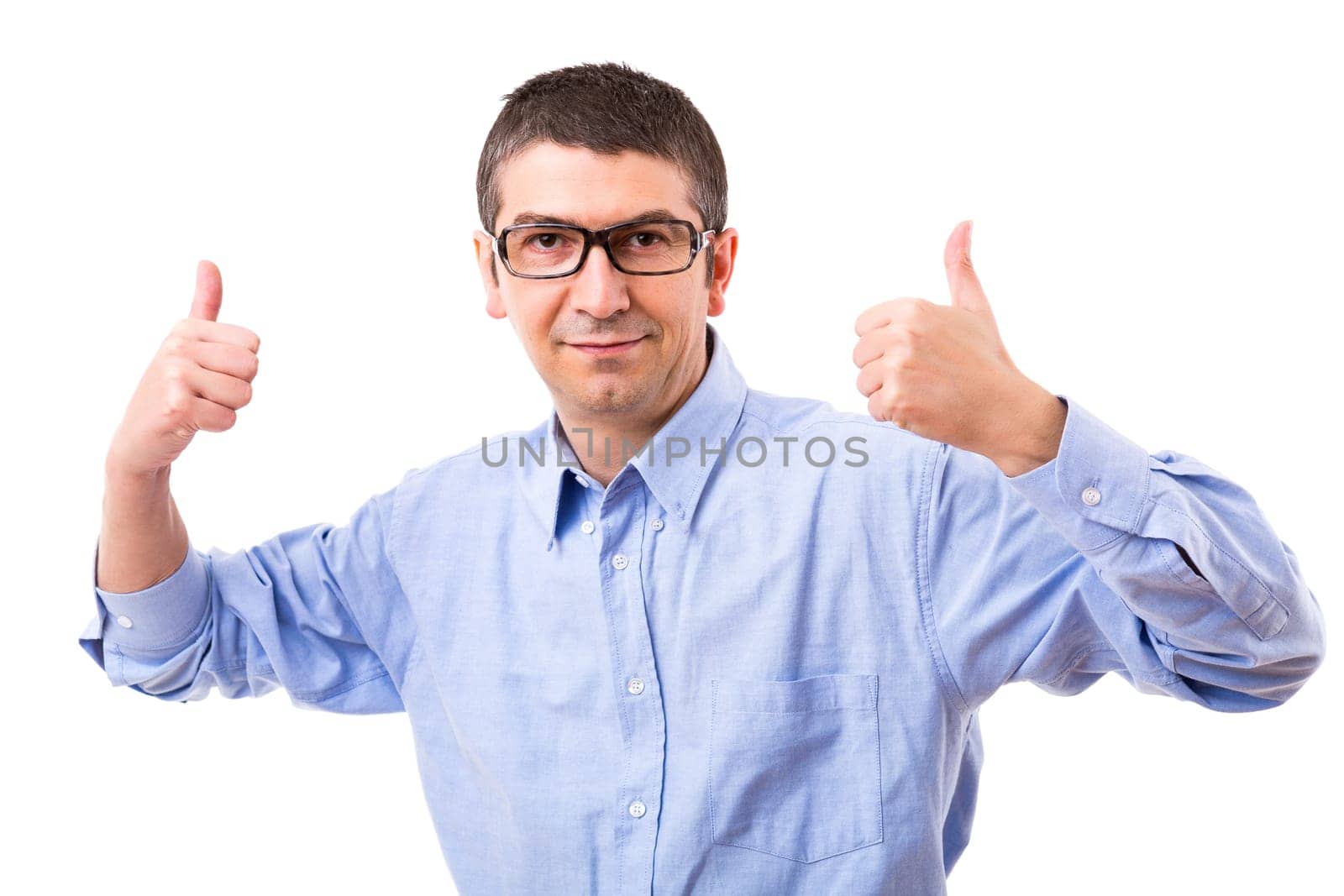 Handsome young man signaling ok, isolated over a white background