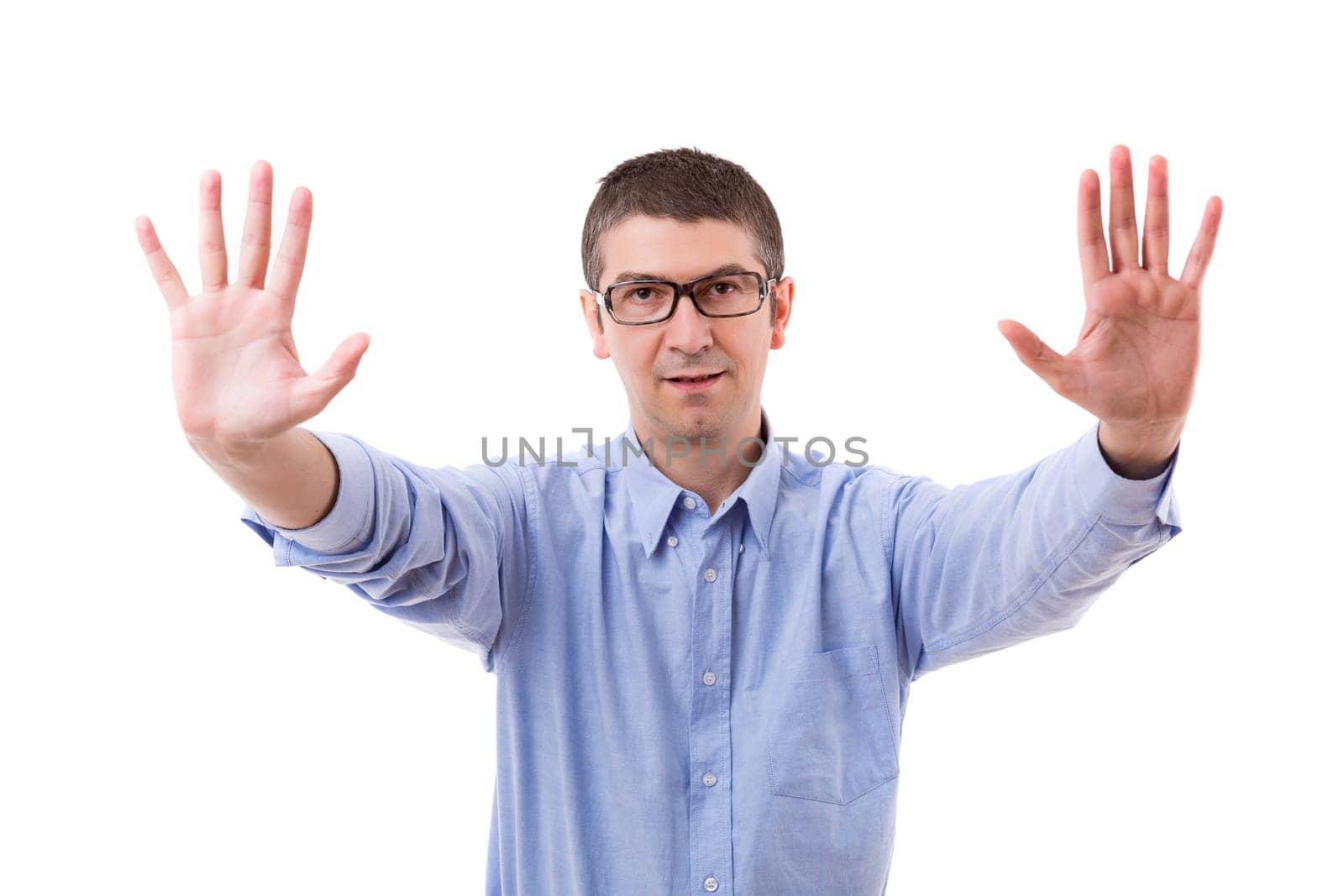 Young business man ordering you to stop