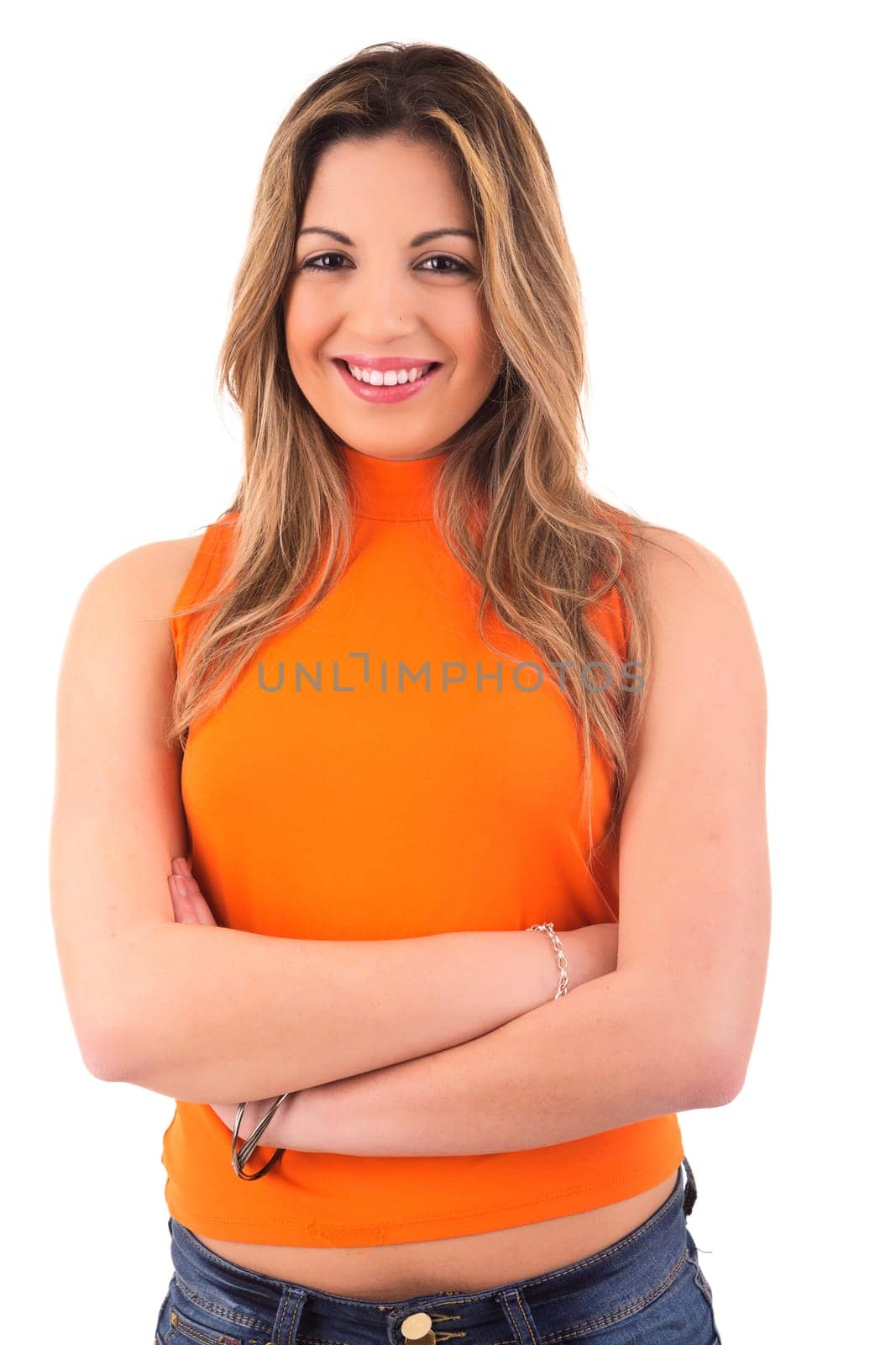 Young student woman posing over white background